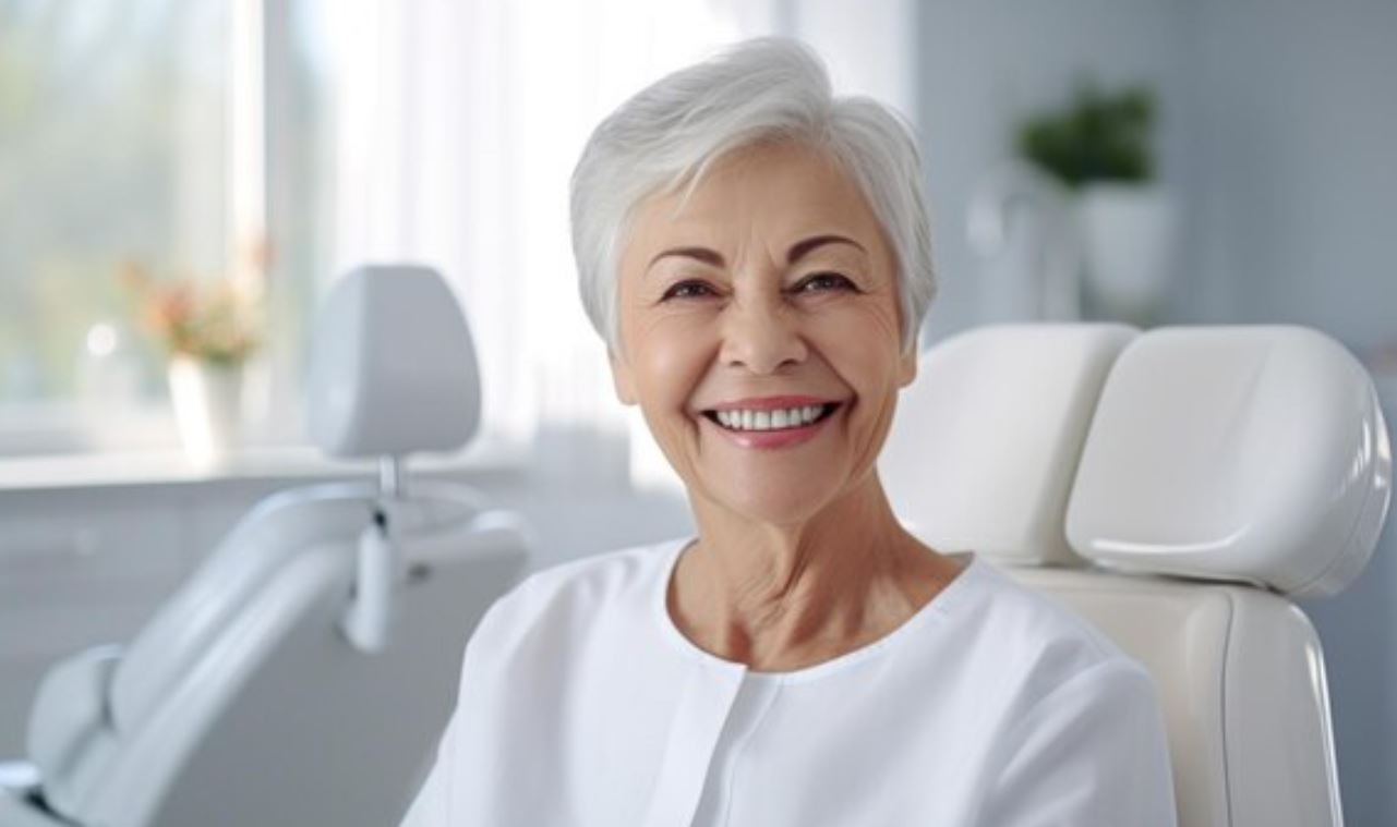 Older patient smiling in dental chair